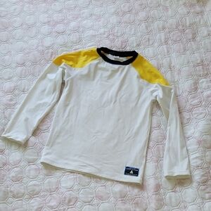 Janie and Jack White Raglan Swim Tee with Yellow Shoulders and Black Neck
